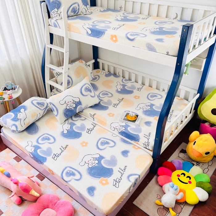 91家纺网 家纺一手货源 找家纺 小虾米 2023新款上下床加厚牛奶绒床笠 爱心天使