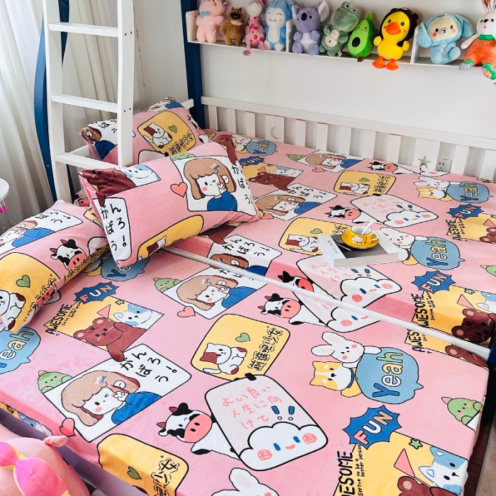 91家纺网 家纺一手货源 找家纺 小虾米 2023新款上下床加厚牛奶绒床笠 开心女孩