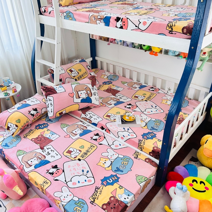 91家纺网 家纺一手货源 找家纺 小虾米 2023新款上下床加厚牛奶绒床笠 开心女孩