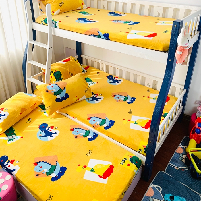 91家纺网 家纺一手货源 找家纺 小虾米 2023新款上下床加厚牛奶绒床笠 可爱龙