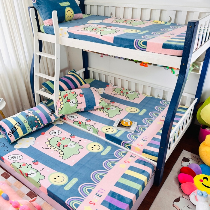 91家纺网 家纺一手货源 找家纺 小虾米 2023新款上下床加厚牛奶绒床笠 恐龙宝宝