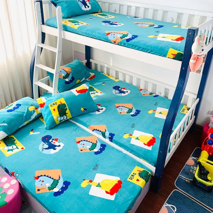 91家纺网 家纺一手货源 找家纺 小虾米 2023新款上下床加厚牛奶绒床笠 恐龙世界