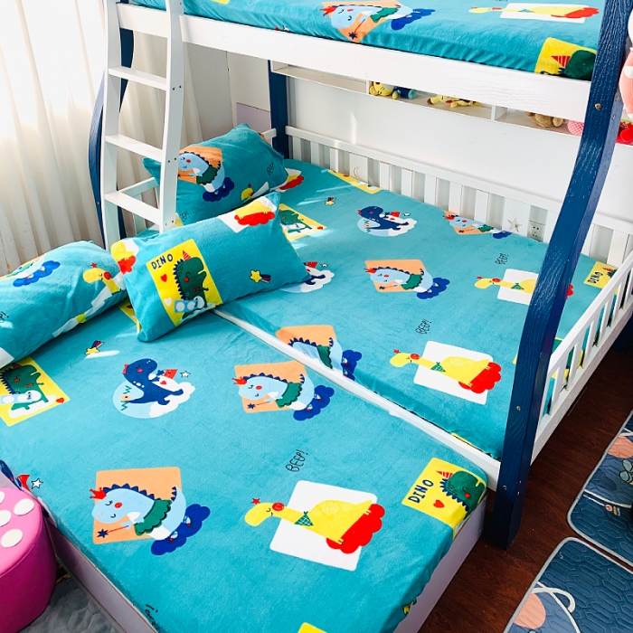 91家纺网 家纺一手货源 找家纺 小虾米 2023新款上下床加厚牛奶绒床笠 恐龙世界