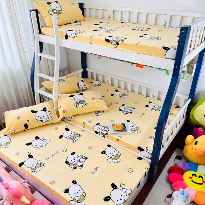 91家纺网 家纺一手货源 找家纺 小虾米 2023新款上下床加厚牛奶绒床笠 小奶狗