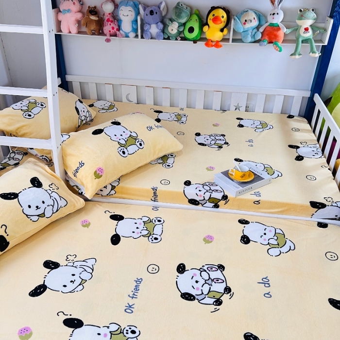 91家纺网 家纺一手货源 找家纺 小虾米 2023新款上下床加厚牛奶绒床笠 小奶狗