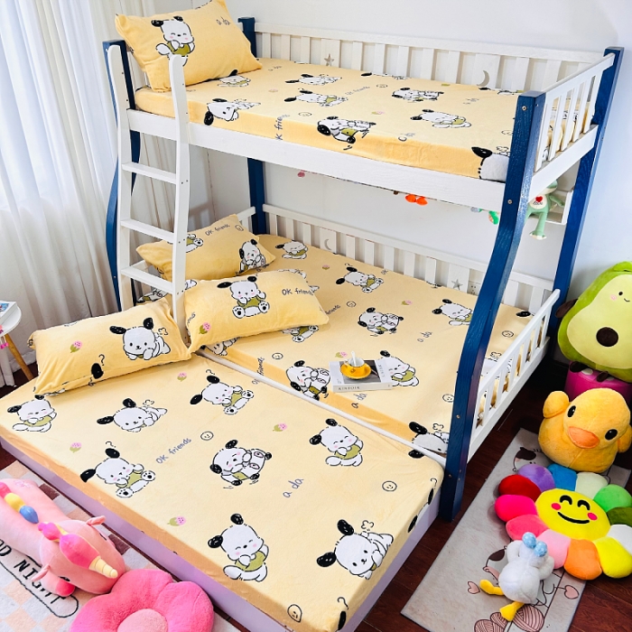 91家纺网 家纺一手货源 找家纺 小虾米 2023新款上下床加厚牛奶绒床笠 小奶狗