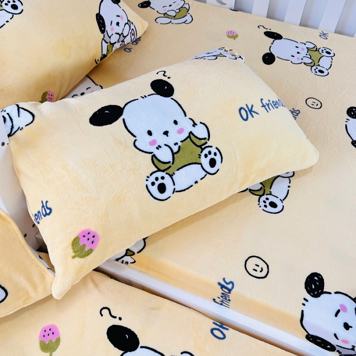 91家纺网 家纺一手货源 找家纺 小虾米 2023新款上下床加厚牛奶绒床笠 小奶狗