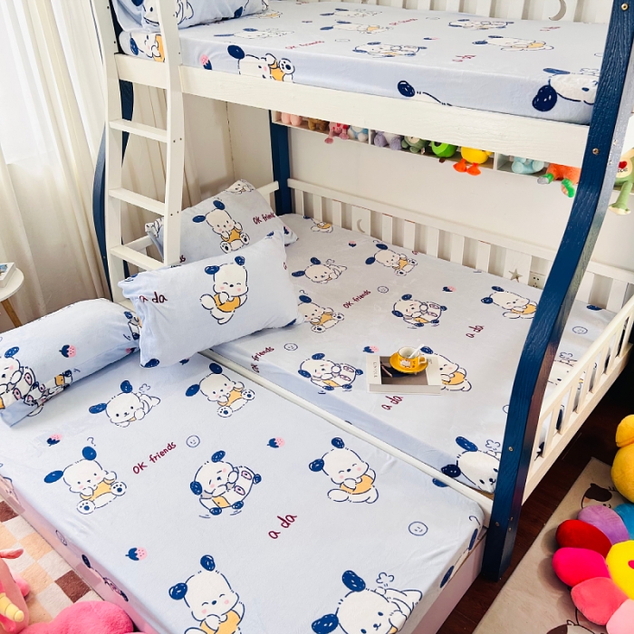 91家纺网 家纺一手货源 找家纺 小虾米 2023新款上下床加厚牛奶绒床笠 幸运小狗