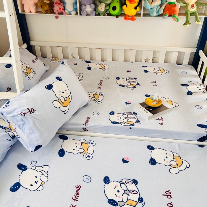 91家纺网 家纺一手货源 找家纺 小虾米 2023新款上下床加厚牛奶绒床笠 幸运小狗