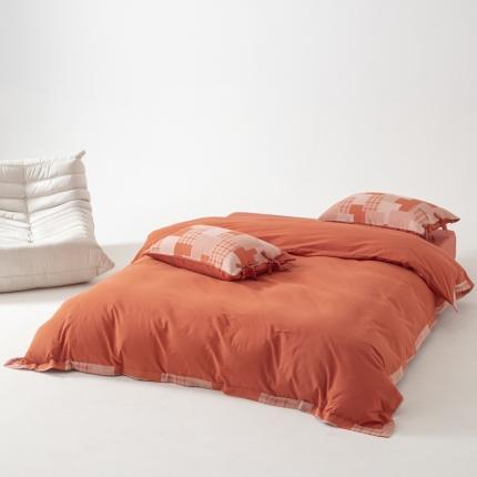 91家纺网 家纺一手货源 找家纺 安莱生活 2023新款简约拼布田园拼边四件套 橘红