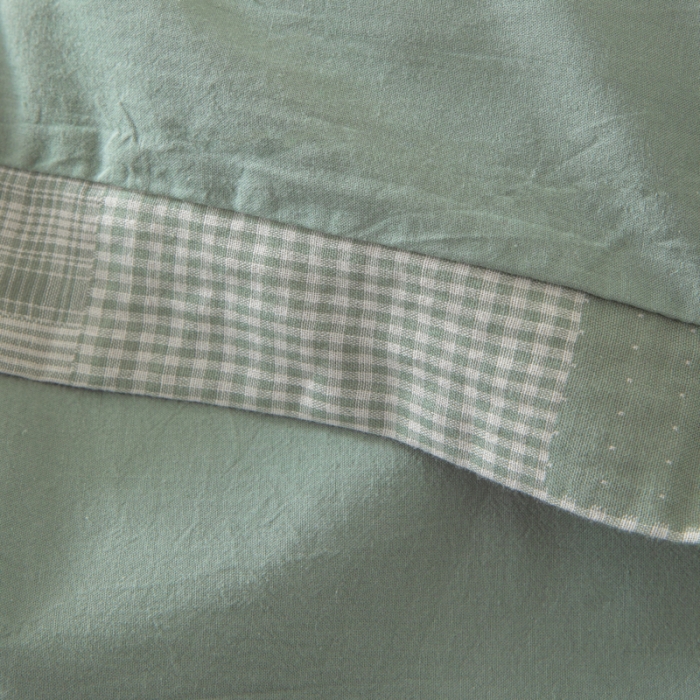 91家纺网 家纺一手货源 找家纺 安莱生活 2023新款简约拼布田园拼边四件套 灰绿