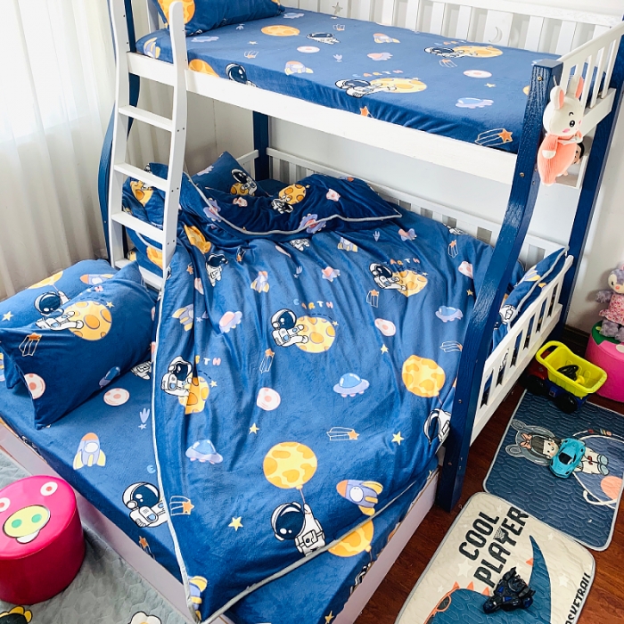 91家纺网 家纺一手货源 找家纺 小虾米 2023新款上下床加厚牛奶绒被套 遨游太空