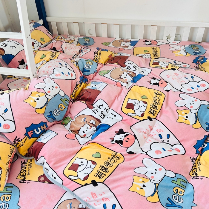 91家纺网 家纺一手货源 找家纺 小虾米 2023新款上下床加厚牛奶绒被套 开心女孩