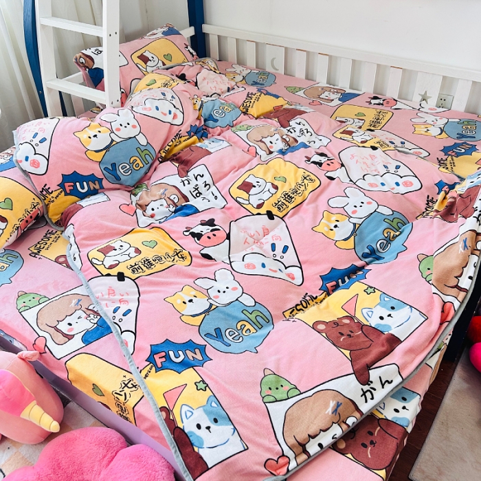 91家纺网 家纺一手货源 找家纺 小虾米 2023新款上下床加厚牛奶绒被套 开心女孩