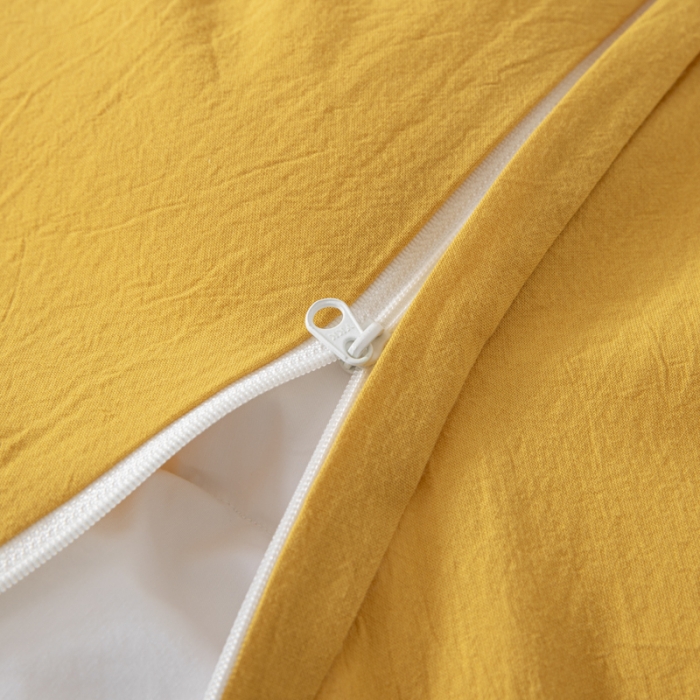 91家纺网 家纺一手货源 找家纺 安莱生活 2023新款简约拼布田园拼边四件套 姜黄