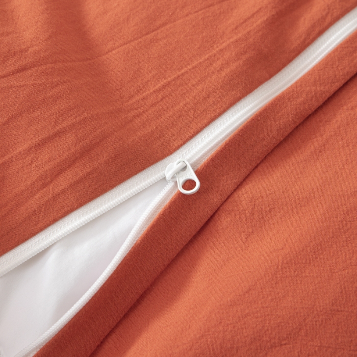 91家纺网 家纺一手货源 找家纺 安莱生活 2023新款简约拼布田园拼边四件套 橘红