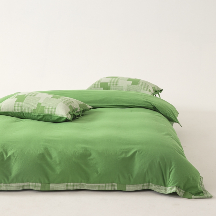 91家纺网 家纺一手货源 找家纺 安莱生活 2023新款简约拼布田园拼边四件套 嫩绿