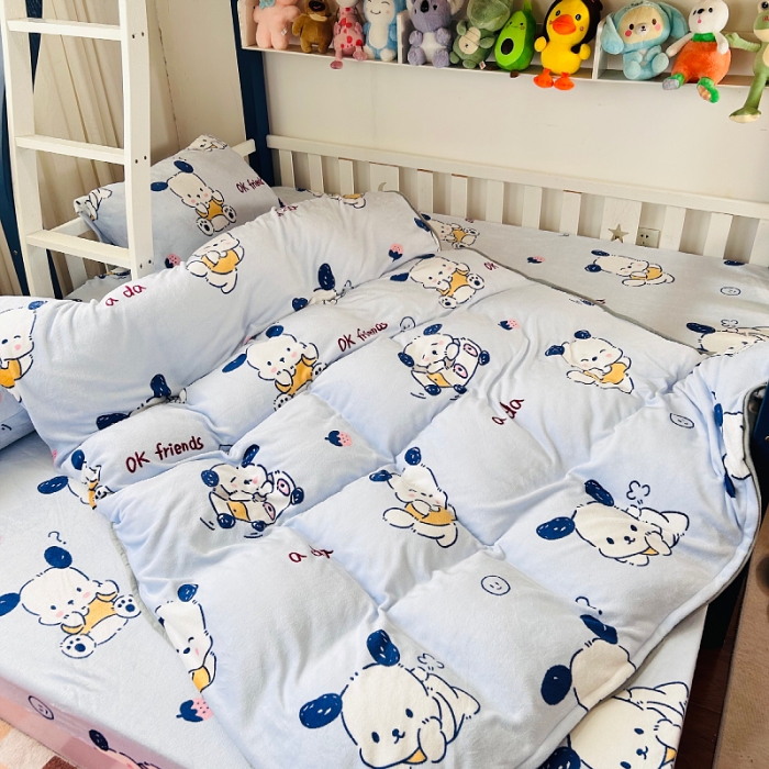 91家纺网 家纺一手货源 找家纺 小虾米 2023新款上下床加厚牛奶绒被套 幸运小狗