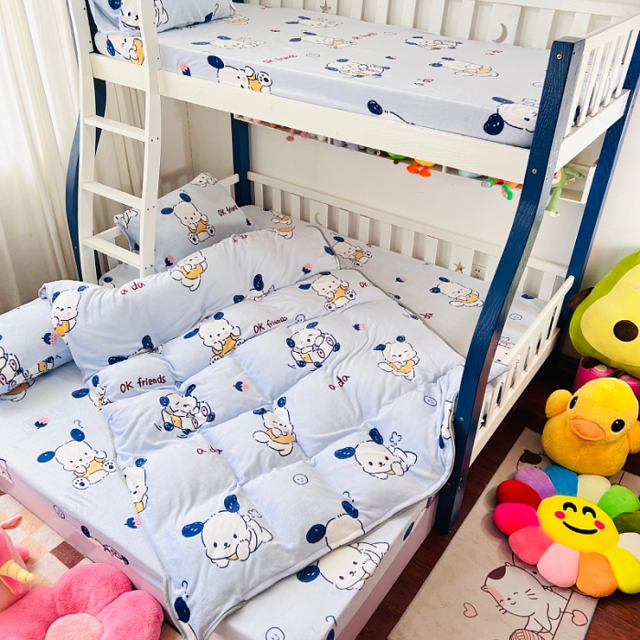 91家纺网 家纺一手货源 找家纺 小虾米 2023新款上下床加厚牛奶绒被套 幸运小狗