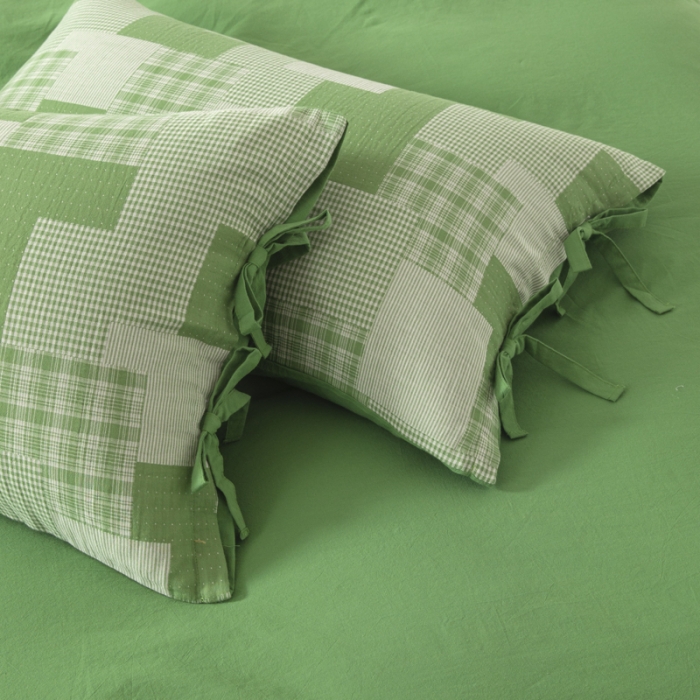 91家纺网 家纺一手货源 找家纺 安莱生活 2023新款简约拼布田园拼边四件套 嫩绿