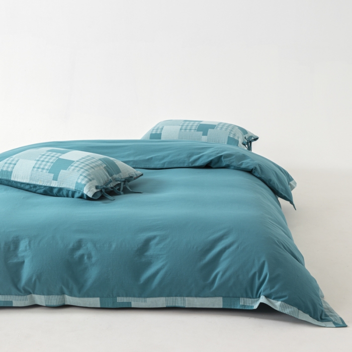 91家纺网 家纺一手货源 找家纺 安莱生活 2023新款简约拼布田园拼边四件套 乌兰