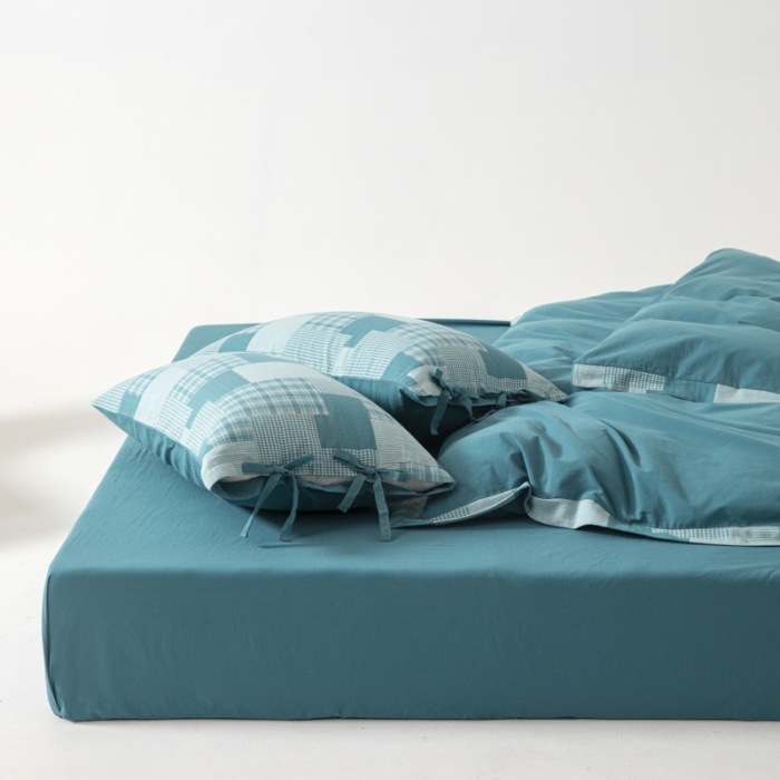 91家纺网 家纺一手货源 找家纺 安莱生活 2023新款简约拼布田园拼边四件套 乌兰