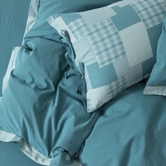 91家纺网 家纺一手货源 找家纺 安莱生活 2023新款简约拼布田园拼边四件套 乌兰