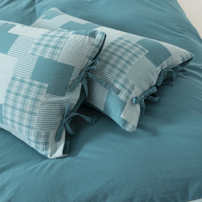 91家纺网 家纺一手货源 找家纺 安莱生活 2023新款简约拼布田园拼边四件套 乌兰