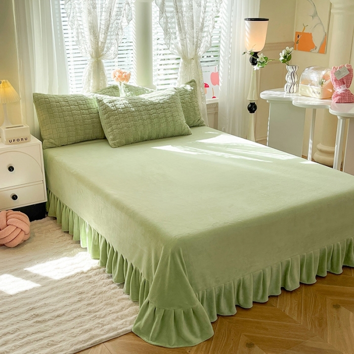 91家纺网 家纺一手货源 找家纺 欧冠家纺 2023新款高克重兔绒牛奶绒四件套 抹茶绿