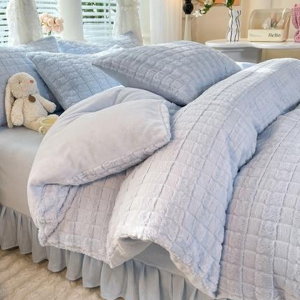 91家纺网 家纺一手货源 找家纺 欧冠家纺 2023新款高克重兔绒牛奶绒四件套 天空蓝