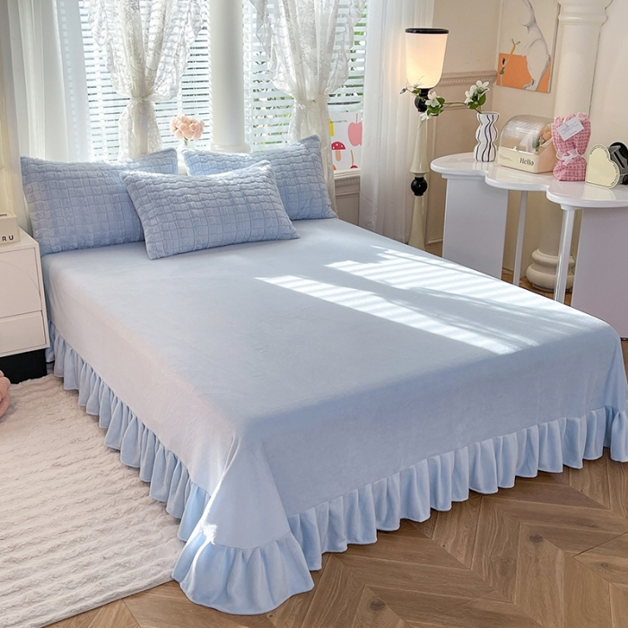 91家纺网 家纺一手货源 找家纺 欧冠家纺 2023新款高克重兔绒牛奶绒四件套 天空蓝