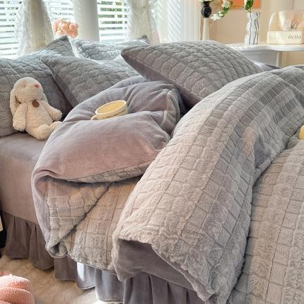 欧冠家纺 2023新款高克重兔绒牛奶绒四件套 优雅灰