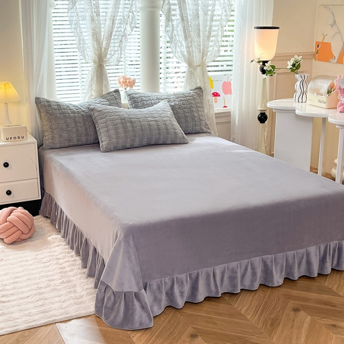 91家纺网 家纺一手货源 找家纺 欧冠家纺 2023新款高克重兔绒牛奶绒四件套 优雅灰