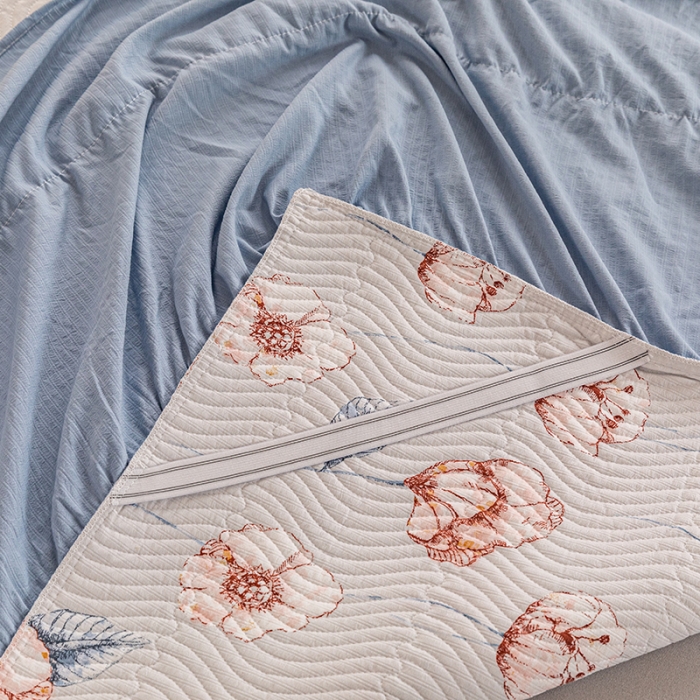 91家纺网 家纺一手货源 找家纺 紫碧螺 2023新款水洗棉麻韩版印花绗缝双面床裙床罩床单床盖 花锦