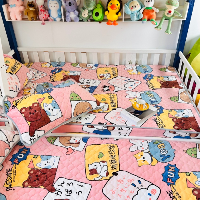 91家纺网 家纺一手货源 找家纺 小虾米 2023新款上下床加厚牛奶绒夹棉床笠 开心女孩