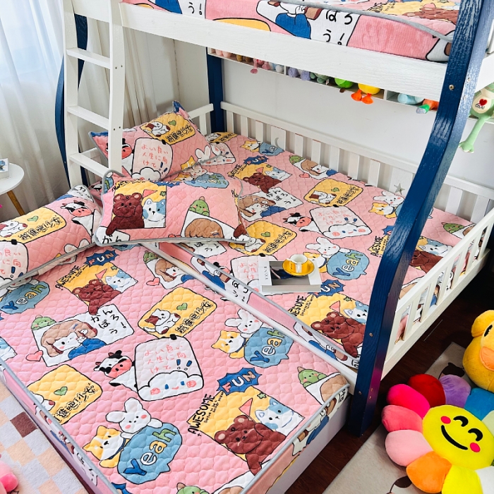 91家纺网 家纺一手货源 找家纺 小虾米 2023新款上下床加厚牛奶绒夹棉床笠 开心女孩