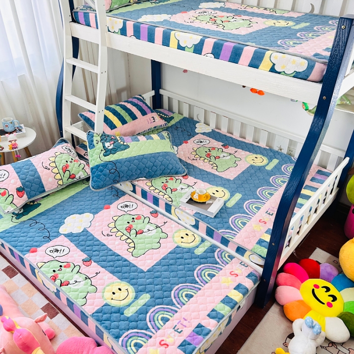 91家纺网 家纺一手货源 找家纺 小虾米 2023新款上下床加厚牛奶绒夹棉床笠 恐龙宝宝