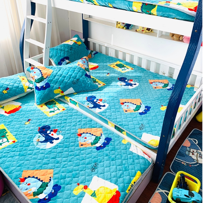 91家纺网 家纺一手货源 找家纺 小虾米 2023新款上下床加厚牛奶绒夹棉床笠 恐龙世界