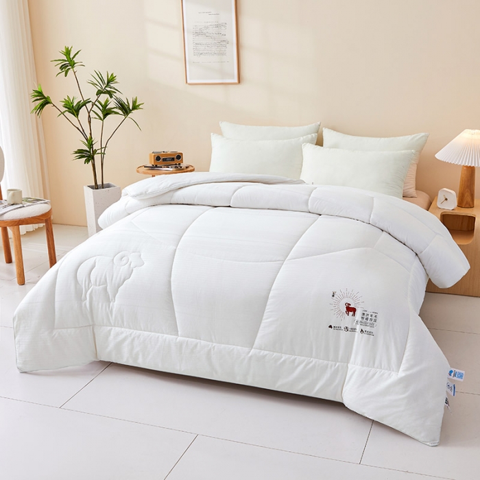 91家纺网 家纺一手货源 找家纺 薇玛仕 2023新款澳洲羊毛纯棉羊毛被 被子被芯 白色