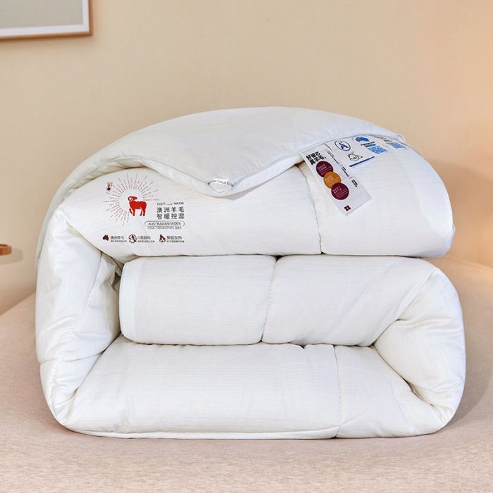 91家纺网 家纺一手货源 找家纺 薇玛仕 2023新款澳洲羊毛纯棉羊毛被 被子被芯 白色