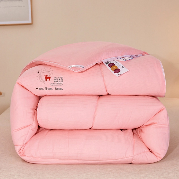 91家纺网 家纺一手货源 找家纺 薇玛仕 2023新款澳洲羊毛纯棉羊毛被 被子被芯 粉玉