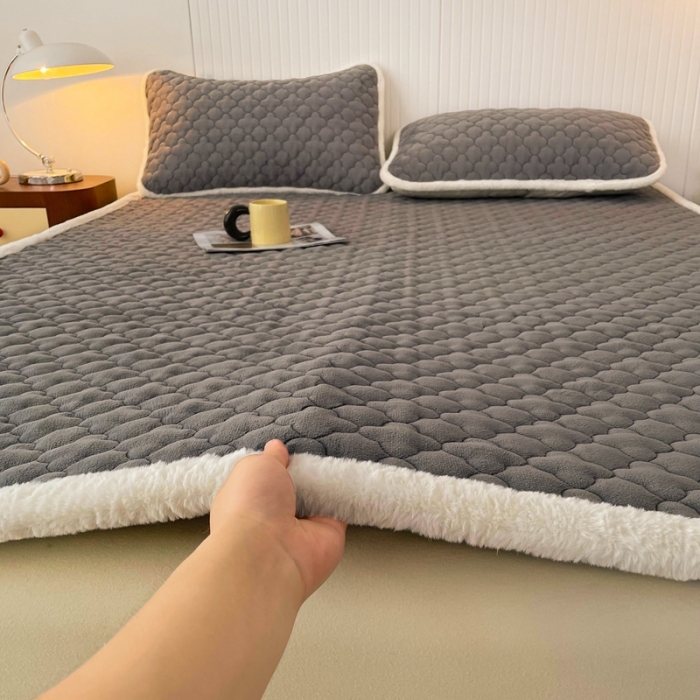 91家纺网 家纺一手货源 找家纺 初心 2023新款A类素色牛奶绒加厚夹棉床垫床褥子 低调灰