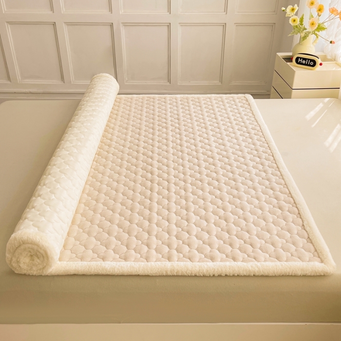 91家纺网 家纺一手货源 找家纺 初心 2023新款A类素色牛奶绒加厚夹棉床垫床褥子 奶咖