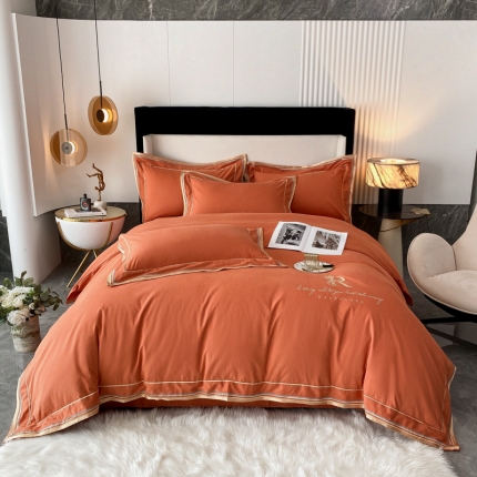 91家纺网 家纺一手货源 找家纺 高档礼盒装母婴级秋冬爆款双面加厚纯棉磨毛四件套刺绣花长绒棉床上用品 简尚-焦糖咖