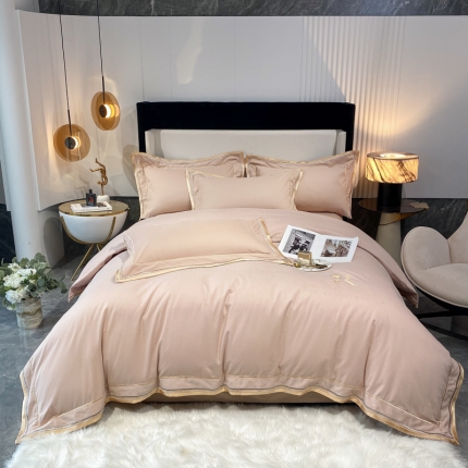 91家纺网 家纺一手货源 找家纺 高档礼盒装母婴级秋冬爆款双面加厚纯棉磨毛四件套刺绣花长绒棉床上用品 简尚-卡其色