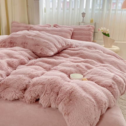 91家纺网 家纺一手货源 找家纺 （总） 2024新款高克重直播爆款跑泡泡兔毛绒牛奶绒保暖纯色绒四件套