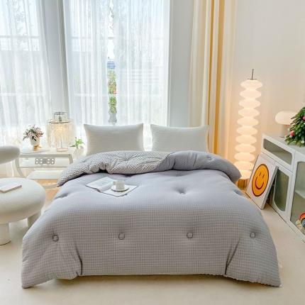 91家纺网 家纺一手货源 找家纺 天瑜家纺 2023新款针织豆豆绒冬被 灰小格