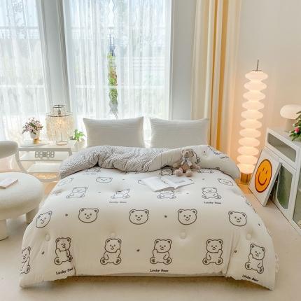 91家纺网 家纺一手货源 找家纺 天瑜家纺 2023新款针织豆豆绒冬被 小熊灰