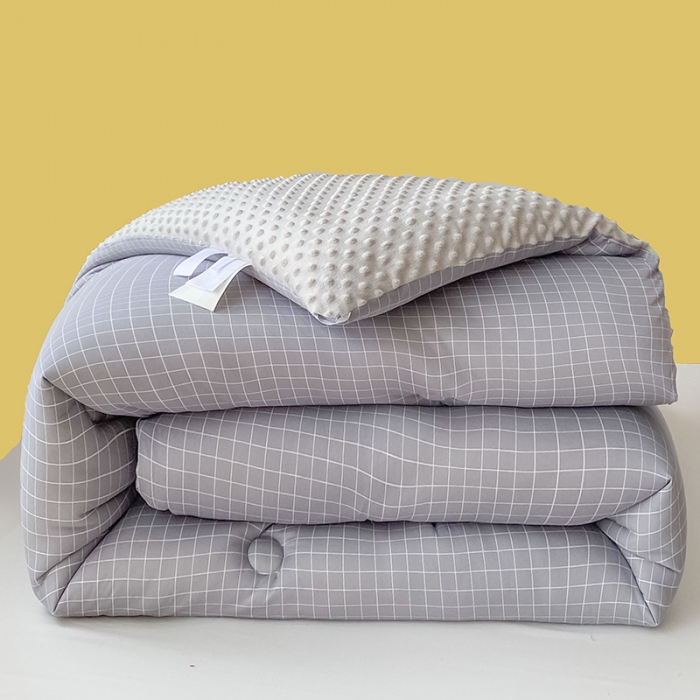 91家纺网 家纺一手货源 找家纺 天瑜家纺 2023新款针织豆豆绒冬被 灰小格