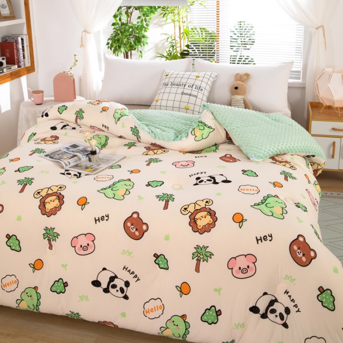 91家纺网 家纺一手货源 找家纺 天瑜家纺 2023新款针织豆豆绒冬被 快乐熊猫